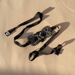 LOFT Black/White/Silver Stretchy Beaded Embellished Belt